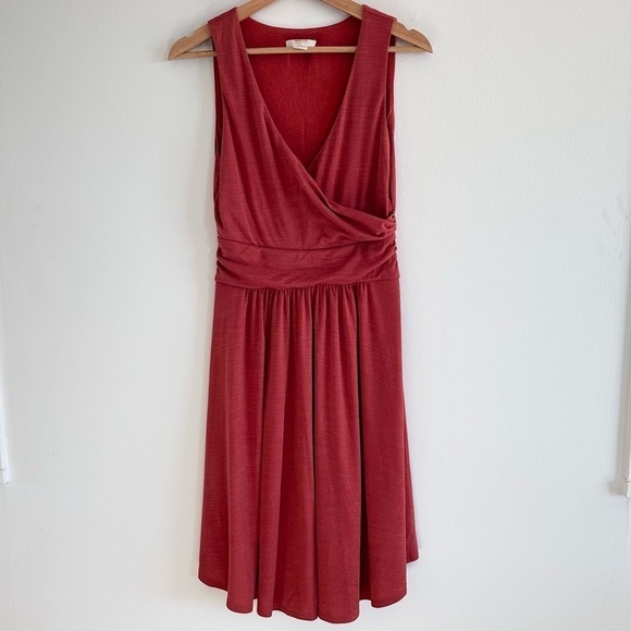 Anthropologie Maeve burn orange soft stretchy jersey knit Surplice Nora dress - Picture 2 of 6